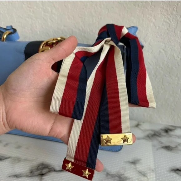 Gucci Sylvie Light Blue Crossbody Bag with Red and Gold Details - Picture 12 of 16